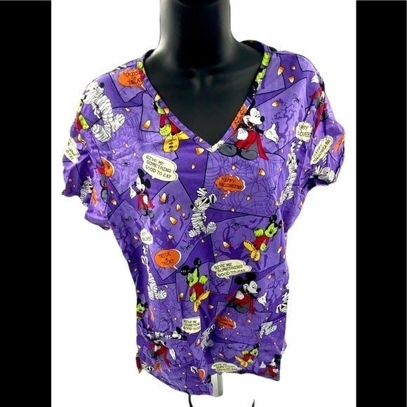 Disney Women’s Mickey Mouse Halloween Mummy Frankenstein Vampire Scrub Medium - Picture 1 of 5